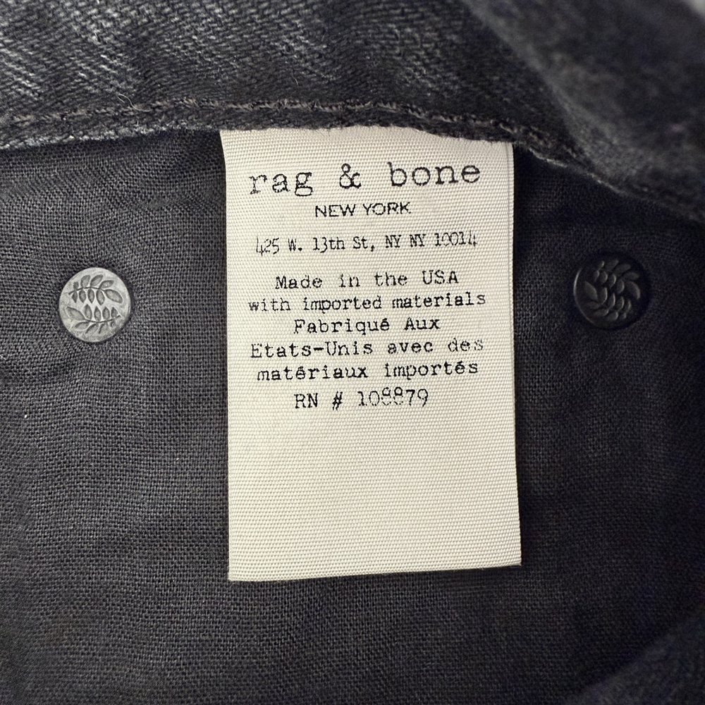 Rag & Bone Black Stone Distressed Raw Hem High Rise Slim Straight Jeans 24 New - Picture 10 of 14